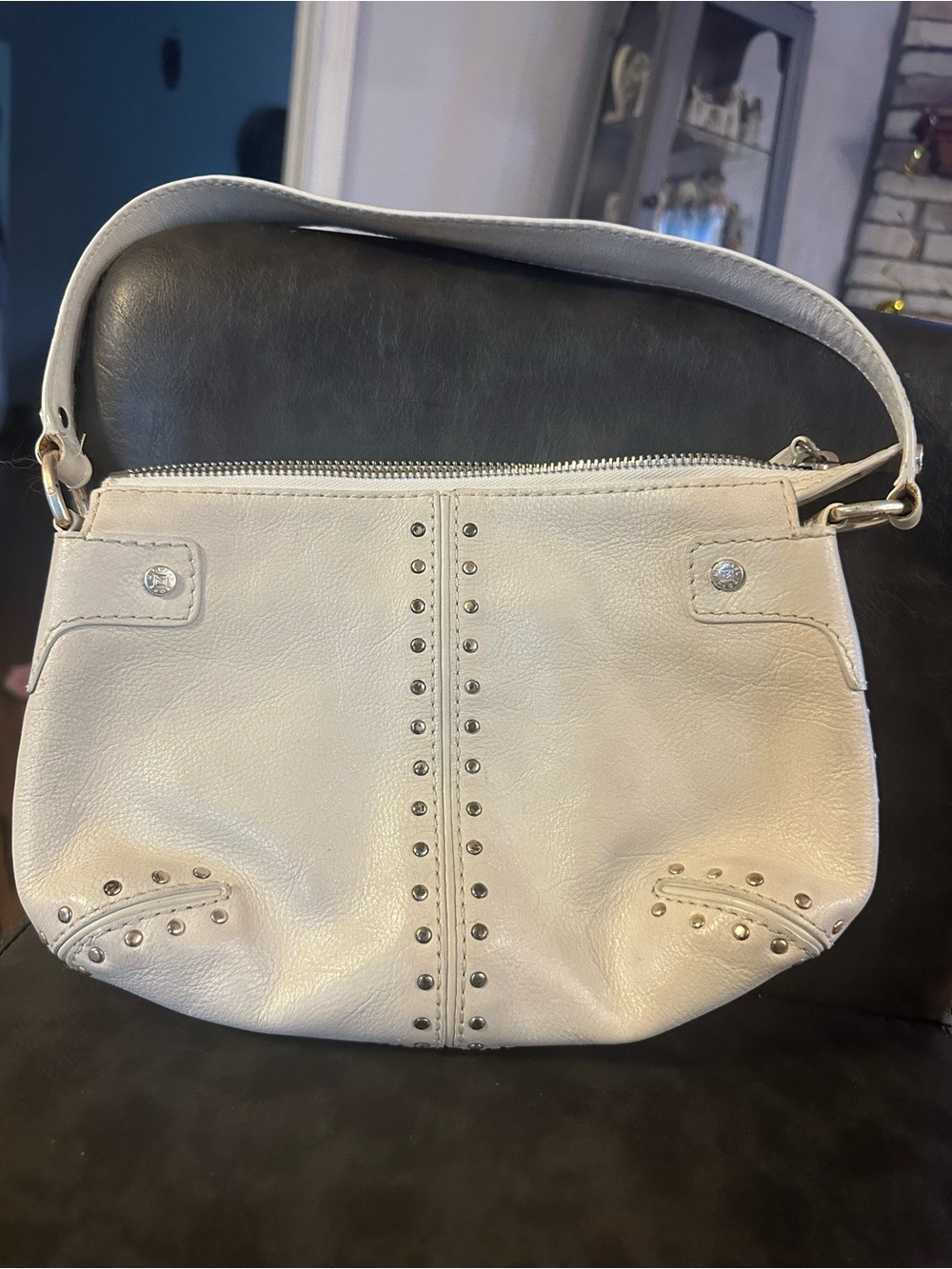 Michael Kors White Stud-Accent Shoulder Bag